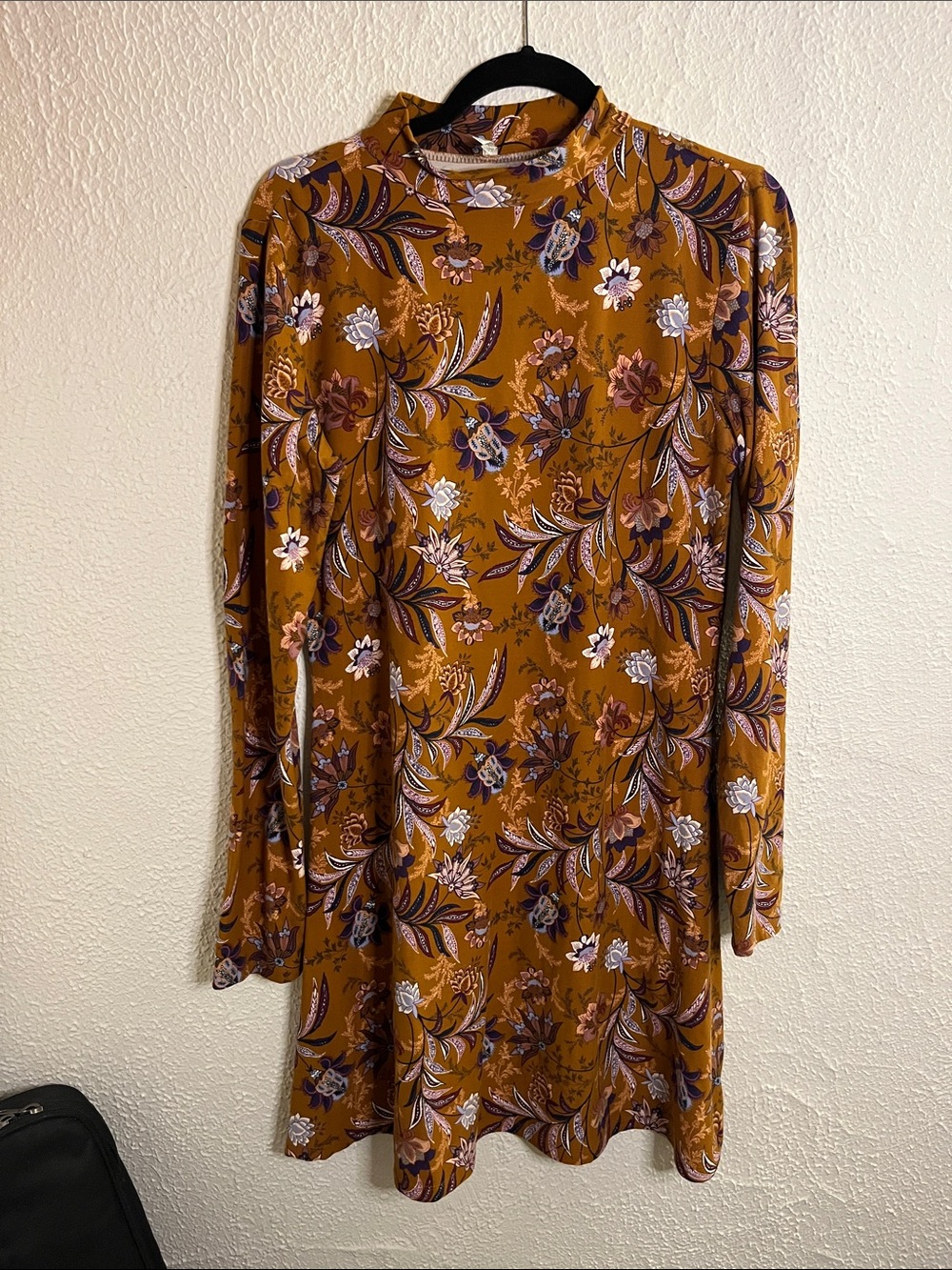 Floral Mock Neck Long Sleeve Paisley Dress in Mustard